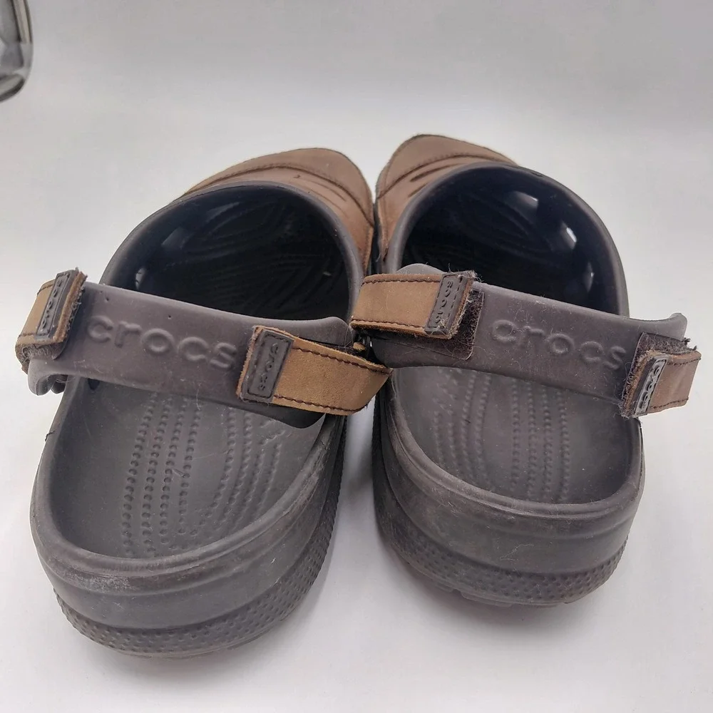 Crocs Yukon Clogs Mens 13 Leather Upper Slip On Back Strap Embossed Mickey
